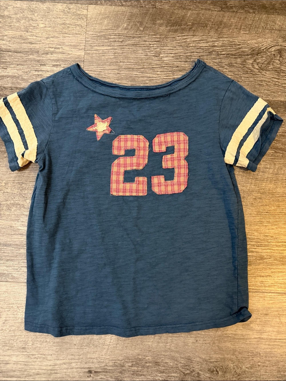 Kids Navy Blue Graphic Tee with Plaid '23' and Star